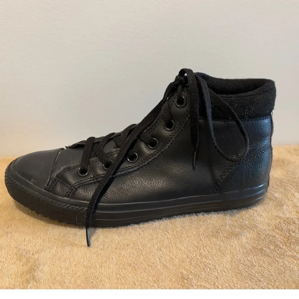 Converse All Star Size 6 Junior Black Leather High Top Shoes